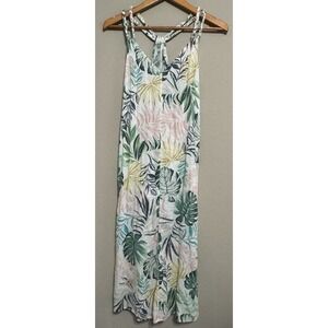 C&C California Women's M Dress Linen Rayon Beach Coastal Braided Racer Back